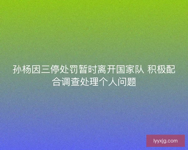 孙杨因三停处罚暂时离开国家队 积极配合调查处理个人问题